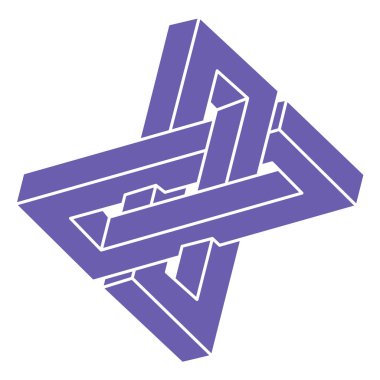 İmkansız şekiller. Kutsal geometri. Optik yanılsama. Soyut sonsuz geometrik nesneler. Optik sanat. Beyaz arka planda imkansız geometri sembolü. Çizgi çalışması. Escher tarzı.