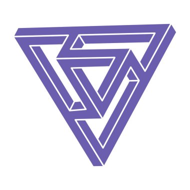 İmkansız şekiller, optik yanılsama, vektör. Optik sanat objeleri. Moda 2022 Çok Peri renginde logo. Geometrik şekiller.