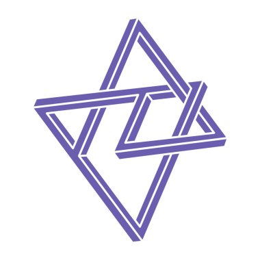 Optik illüzyon logosu. İmkansız şekiller. Kutsal geometri figürleri. Soyut sonsuz geometrik nesneler. İmkansız sonsuz ana hatları. Optik sanat. Beyaz arkaplanda imkansız geometri şekli.