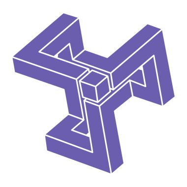 İmkansız bir şekil. Logo. Kutsal geometri figürü. Optik yanılsama. Soyut sonsuz geometrik nesne. İmkansız sonsuz özet. Çizgi çalışması. Optik sanat. Beyaz arkaplanda imkansız geometri şekli.