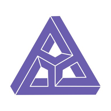 İmkansız şekiller, optik illüzyon logosu, vektör üçgeni. Optik sanat objeleri. Geometrik şekiller.