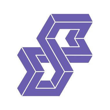 İmkansız şekiller. Kutsal geometri. Optik yanılsama. Soyut sonsuz geometrik nesneler. Optik sanat. Beyaz arka planda imkansız geometri sembolü. Çizgi çalışması. Escher tarzı.