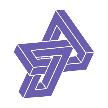 Optik illüzyon logosu. İmkansız şekiller. Kutsal geometri figürleri. Soyut sonsuz geometrik nesneler. İmkansız sonsuz ana hatları. Optik sanat. Beyaz arkaplanda imkansız geometri şekli.