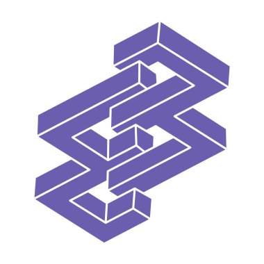 Optik illüzyon logosu. İmkansız şekiller. Kutsal geometri figürleri. Soyut sonsuz geometrik nesneler. İmkansız sonsuz ana hatları. Optik sanat. Beyaz arkaplanda imkansız geometri şekli.