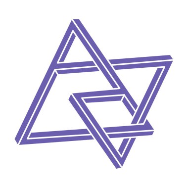 Optik illüzyon logosu. İmkansız şekiller. Kutsal geometri figürleri. Soyut sonsuz geometrik nesneler. İmkansız sonsuz ana hatları. Optik sanat. Beyaz arkaplanda imkansız geometri şekli.