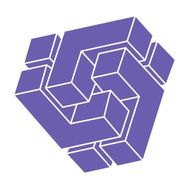 İmkansız şekiller, optik illüzyon logosu, vektör. Optik sanat objeleri. Geometrik şekiller.