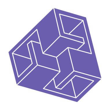 Optik yanılsama. İmkansız vektörü şekillendirir. Optik sanat objesi. Geometrik şekiller. Escher paradoksu.