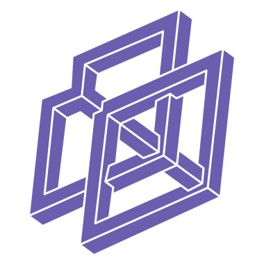 İmkansız bir şekil. Kutsal geometri figürü. Optik yanılsama. Soyut sonsuz geometrik nesne. İmkansız sonsuz özet. Optik sanat. Beyaz arka planda imkansız geometri şekli. Escher tarzı.