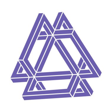 İmkansız şekiller. Kutsal geometri figürü. Optik illüzyon logosu. Soyut sonsuz geometrik nesne. İmkansız sonsuz özet. Çizgi çalışması. Optik sanat. Beyaz arkaplanda imkansız geometri şekli.