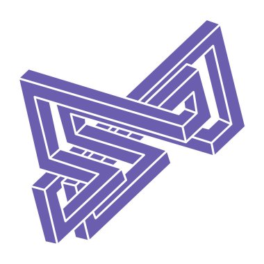 Escher paradoksu geometrisi. Logo. Optik illüzyon objesi. Kutsal geometrik figür. Optik sanat. İmkansız şekiller.