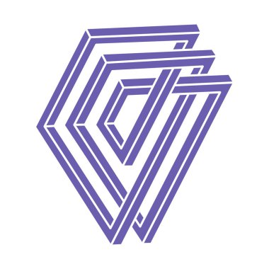 Optik illüzyon logosu. İmkansız vektörü şekillendirir. Optik sanat objeleri. Geometrik şekiller. Escher paradoksu.