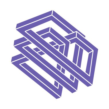 İmkansız şekiller. Kutsal geometri. Optik yanılsama. Soyut sonsuz geometrik nesneler. Optik sanat. Beyaz arka planda imkansız geometri sembolü. Çizgi çalışması. Escher tarzı.