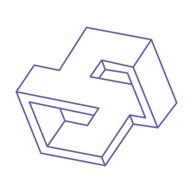 İmkansız şekiller. Kutsal geometri figürleri. Optik yanılsama. Soyut sonsuz geometrik nesne. İmkansız sonsuz özet. Çizgi çalışması. Optik sanat. Beyaz arkaplanda imkansız geometri şekli.