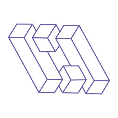İmkânsız optik illüzyon şekilleri. Logo. Optik sanat objesi. İmkansız bir rakam. Çizgi çalışması. Gerçekdışı geometrik nesneler.