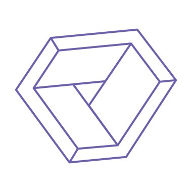 İllüzyon şekilleri. Üç boyutlu geometri. Optik illüzyon figürü. Kutsal geometri. Moda 2022 'de logo Çok Peri rengi.