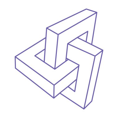 İmkansız şekiller. Optik yanılsama. Kutsal geometri figürü. Soyut sonsuz geometrik nesne. İmkansız sonsuz özet. Optik sanat. Beyaz arkaplanda imkansız geometri şekli.