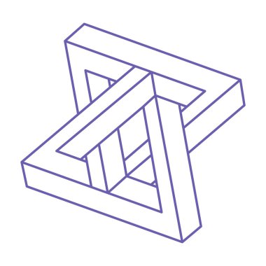 Moda 2022 'de imkansız şekil Çok Peri rengi, optik illüzyon, vektör. Optik sanat objesi. Geometrik şekil.