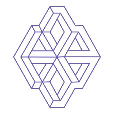 İmkansız bir şekil. Kutsal geometri figürü. Optik yanılsama. Soyut sonsuz geometrik nesne. İmkansız sonsuz özet. Optik sanat. Beyaz arka planda imkansız geometri şekli. Escher tarzı.
