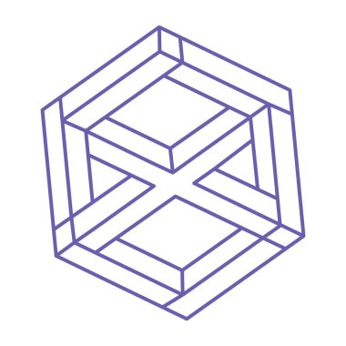 İmkansız bir şekil. Logo. Kutsal geometri figürü. Optik yanılsama. Soyut sonsuz geometrik nesne. İmkansız sonsuz özet. Çizgi çalışması. Optik sanat. Beyaz arkaplanda imkansız geometri şekli.