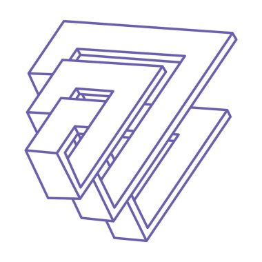 İllüzyon 2022 Çok Peri renginde şekillenir. Üç boyutlu geometri. Optik illüzyon figürleri. Kutsal geometri logosu.