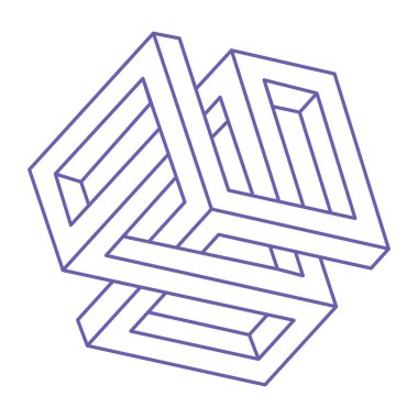 Optik yanılsama. İmkansız şekiller. Kutsal geometri figürü. Soyut sonsuz geometrik nesne. İmkansız sonsuz özet. Optik sanat. Beyaz arkaplanda imkansız geometri şekli.