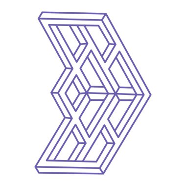 İmkansız şekiller. Moda 2022 Çok Peri renginde logo. Kutsal geometri figürleri. Optik yanılsama. Soyut sonsuz geometrik nesneler. İmkansız sonsuz özet. Optik sanat. 