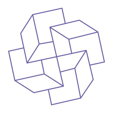 Optik illüzyon logosu. İmkansız şekiller. Kutsal geometri figürleri. Soyut sonsuz geometrik nesneler. İmkansız sonsuz ana hatları. Optik sanat. Beyaz arkaplanda imkansız geometri şekli.