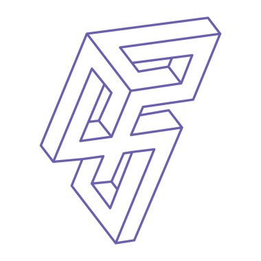 İmkansız bir şekil. Kutsal geometri figürü. Optik yanılsama. Soyut sonsuz geometrik nesne. İmkansız sonsuz özet. Optik sanat. Beyaz arka planda imkansız geometri şekli. Escher tarzı.