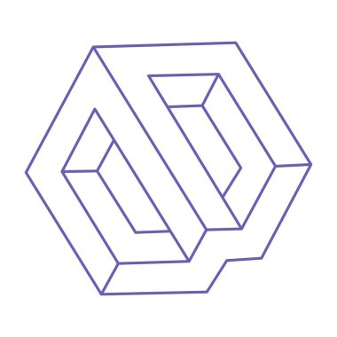 İmkansız bir şekil. Logo. Kutsal geometri figürü. Optik yanılsama. Soyut sonsuz geometrik nesne. İmkansız sonsuz özet. Çizgi çalışması. Optik sanat. Beyaz arkaplanda imkansız geometri şekli.