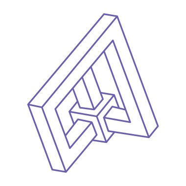 İmkansız bir şekil. Kutsal geometri figürleri. Optik yanılsama. Soyut sonsuz geometrik nesneler. İmkansız sonsuz özet. Optik sanat. Beyaz arka planda imkansız geometri şekli. Escher tarzı.