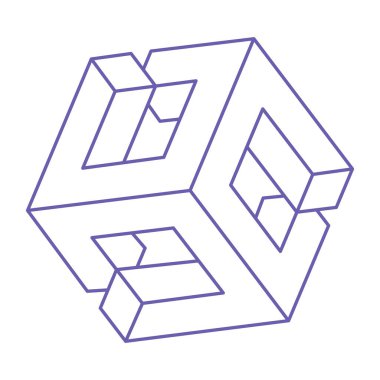 İmkansız şekiller. Kutsal geometri figürleri. Optik yanılsama. Soyut sonsuz geometrik nesne. İmkansız sonsuz özet. Optik sanat. Beyaz arka planda imkansız geometri şekli. Escher tarzı.