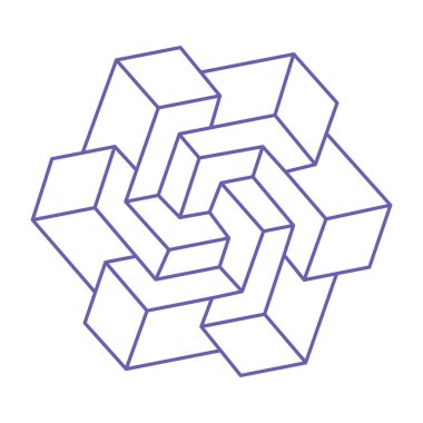 İmkansız şekiller. Logo. Kutsal geometri figürleri. Optik yanılsama. Soyut sonsuz geometrik nesneler. İmkansız sonsuz özet. Optik sanat. Beyaz arkaplanda imkansız geometri şekli.
