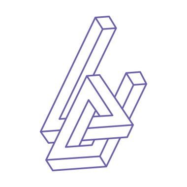 İmkansız şekiller, optik yanılsama, vektör. Optik sanat objeleri. Logo. Geometrik şekiller. Dövme modası 2022 Çok Peri rengi.