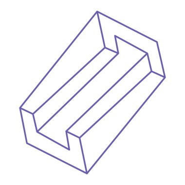 Moda 2022 Çok Peri renginde logo. İmkansız şekiller. Kutsal geometri figürleri. Optik yanılsama. Soyut sonsuz geometrik nesneler. Optik sanat. Beyaz arkaplanda imkansız geometri şekli.