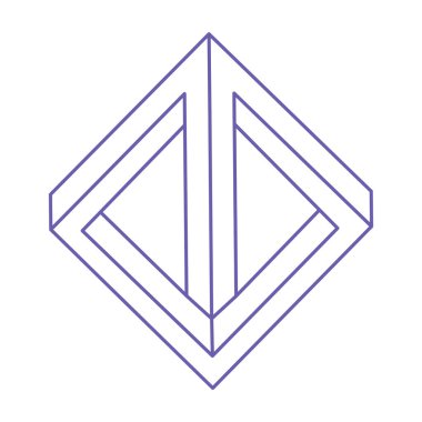 Moda 2022 Çok Peri renginde logo. İmkansız şekiller, optik yanılsama, vektör. Optik sanat objeleri. Geometrik şekiller. Satır sanatı.