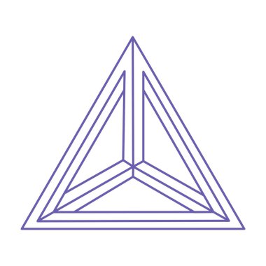 İllüzyon şekilleri. 3 boyutlu geometri objesi. Optik illüzyon figürü. Kutsal geometri üçgeni. Moda 2022 'de logo Çok Peri rengi.