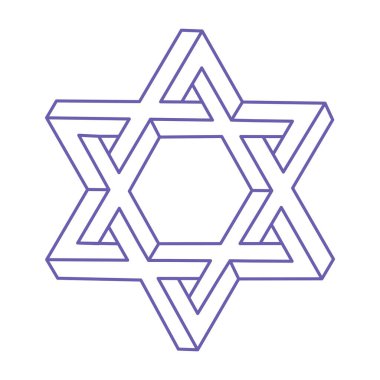 Optik illüzyon logosu 2022 Çok Peri renginde. İmkansız şekiller. Kutsal geometri figürleri. Soyut sonsuz geometrik nesneler. Optik sanat. Beyaz arkaplanda imkansız geometri şekli.