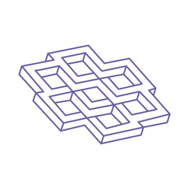 İllüzyon şekilleri. Üç boyutlu geometri. Optik illüzyon figürleri. Kutsal geometri logosu. Dövme modayı 2022 Çok Peri rengi.