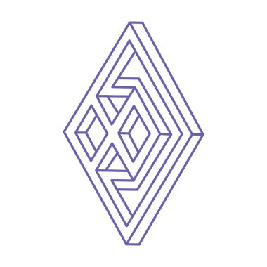 Optik illüzyon logosu. İmkansız vektörü şekillendirir. Optik sanat objeleri. Geometrik şekiller. Escher paradoksu. Dövme modası 2022 Çok Peri rengi.