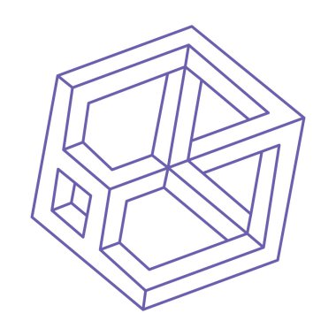 İllüzyon şekilleri. Üç boyutlu geometri objeleri. Logo. Optik illüzyon figürü. Kutsal geometri. Optik sanat. Dövme modası 2022 Çok Peri rengi.