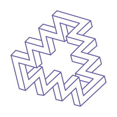 İmkansız şekil, optik illüzyon, vektör. Optik sanat objeleri. Logo. Geometrik şekil. Dövme modası 2022 Çok Peri rengi