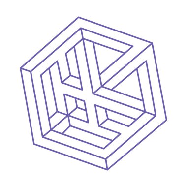 İmkansız şekiller. Logo. Kutsal geometri figürleri. Optik yanılsama. Soyut sonsuz geometrik nesneler. Operasyon sanatı. Beyaz arka planda imkansız geometri şekli. Dövme modası 2022 Çok Peri rengi.