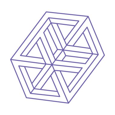 İmkansız şekiller. Kutsal geometri. Logo. Optik yanılsama. İmkansız sonsuz ana hatları. Optik sanat. Beyaz arka planda imkansız geometri şekli. Dövme modası 2022 Çok Peri rengi.