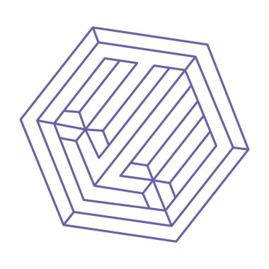 Optik yanılsama. İmkansız vektörü şekillendirir. Optik sanat objesi. Geometrik şekiller. Escher paradoksu. Dövme modası 2022 Çok Peri rengi.