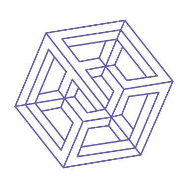 İmkansız şekiller, optik yanılsama, vektör. Optik sanat objeleri. Geometrik şekiller. Dövme modası 2022 Çok Peri rengi.