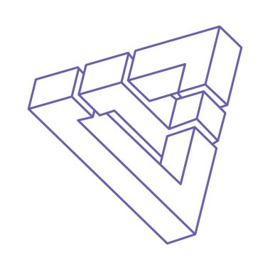 Optik illüzyon dövmesi. Kutsal geometri logosu 2022 Çok Peri renginde. Soyut sonsuz geometrik nesneler. İmkansız sonsuz ana hat üçgeni. Operasyon sanatı. Beyaz arkaplanda imkansız bir şekil.