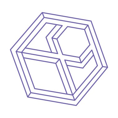 Logo. İmkansız şekiller, optik yanılsama, vektör. Optik sanat objeleri. Geometrik şekiller. Satır sanatı.