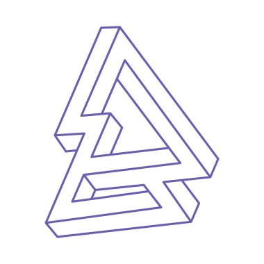 Optik yanılsama. Kutsal geometri. İmkansız şekiller. Soyut sonsuz geometrik nesne. İmkansız sonsuz taslak figürü. Optik sanat. Beyaz arkaplanda imkansız geometri sembolü. 