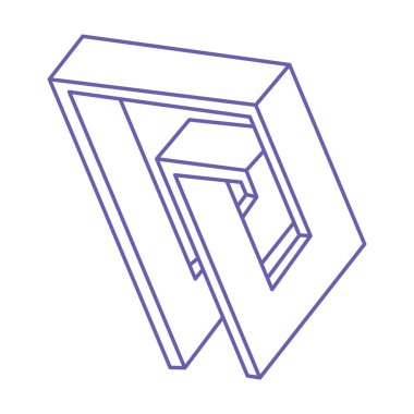 İmkânsız optik illüzyon şekilleri. Optik sanat objesi 2022 Çok Peri renginde. İmkansız rakamlar. Gerçekdışı geometrik nesne.