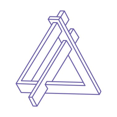 Optik illüzyon dövmesi 2022 Çok Peri renginde. İmkansız şekiller. Kutsal geometri figürü. Soyut sonsuz geometrik nesneler. Optik sanat. Beyaz arkaplanda imkansız geometri şekli.